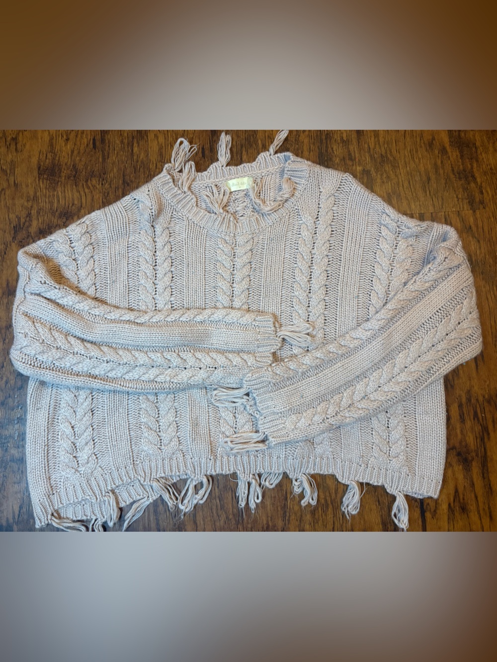 Altar'd State Cable-Knit Fringe Pink Sweater